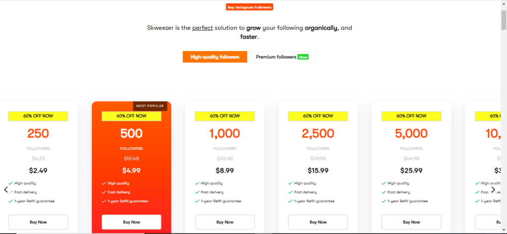 a screenshot of skweezer followers prices