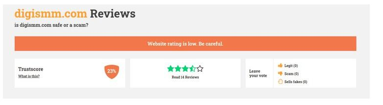 a screenshot of an average rating on scamadviser