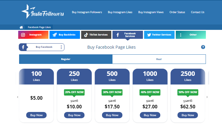a screenshot of Facebook page like pricing on instafollowers