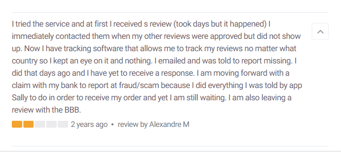 screenshot of a visibly unhappy appsally customer who left a review on smart.review