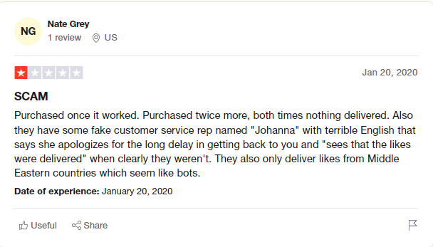 a screenshot showing another bad review about blastup on trustpilot