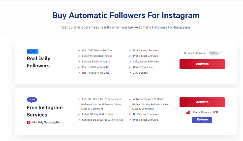 A screenshot displaying how you can buy automatic followers