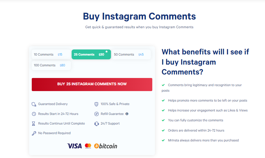 A screenshot displaying how you can buy comments