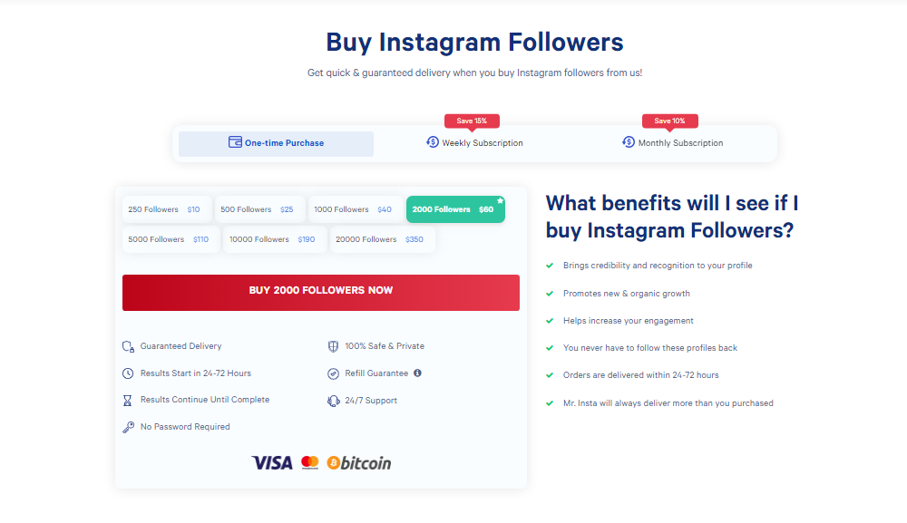 A screenshot displaying how you can buy followers