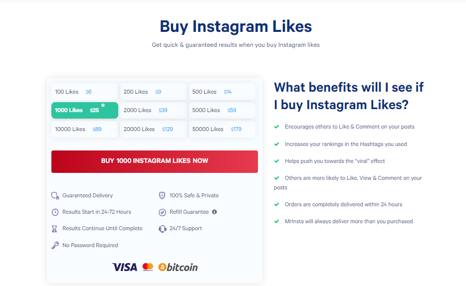 A screenshot displaying how you can buy likes