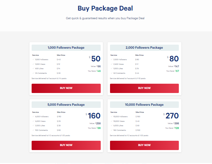 A screenshot displaying how you can buy packages