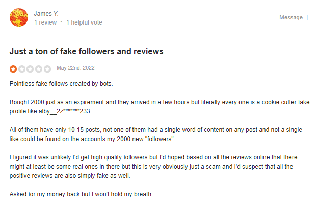A screenshot displaying a negative review left on sitejabber